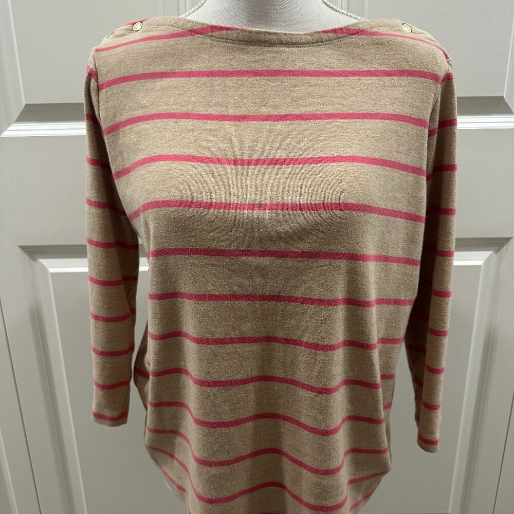Lands' End Large striped long-sleeve tee shirt button details large 14-16